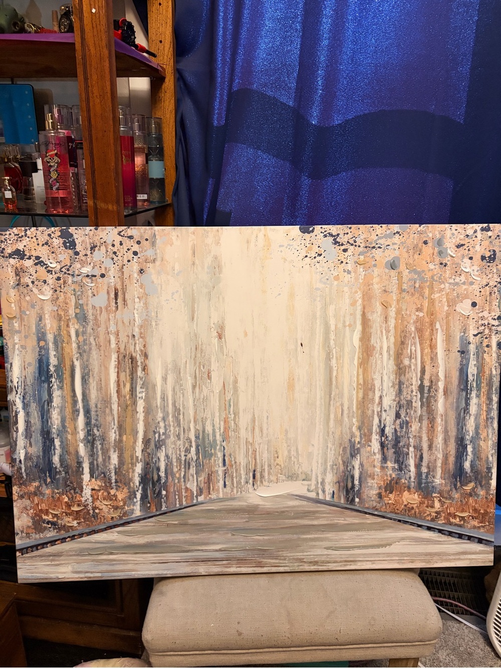 Abstract Forest Path Wall Art - Neutral and Blue Tones